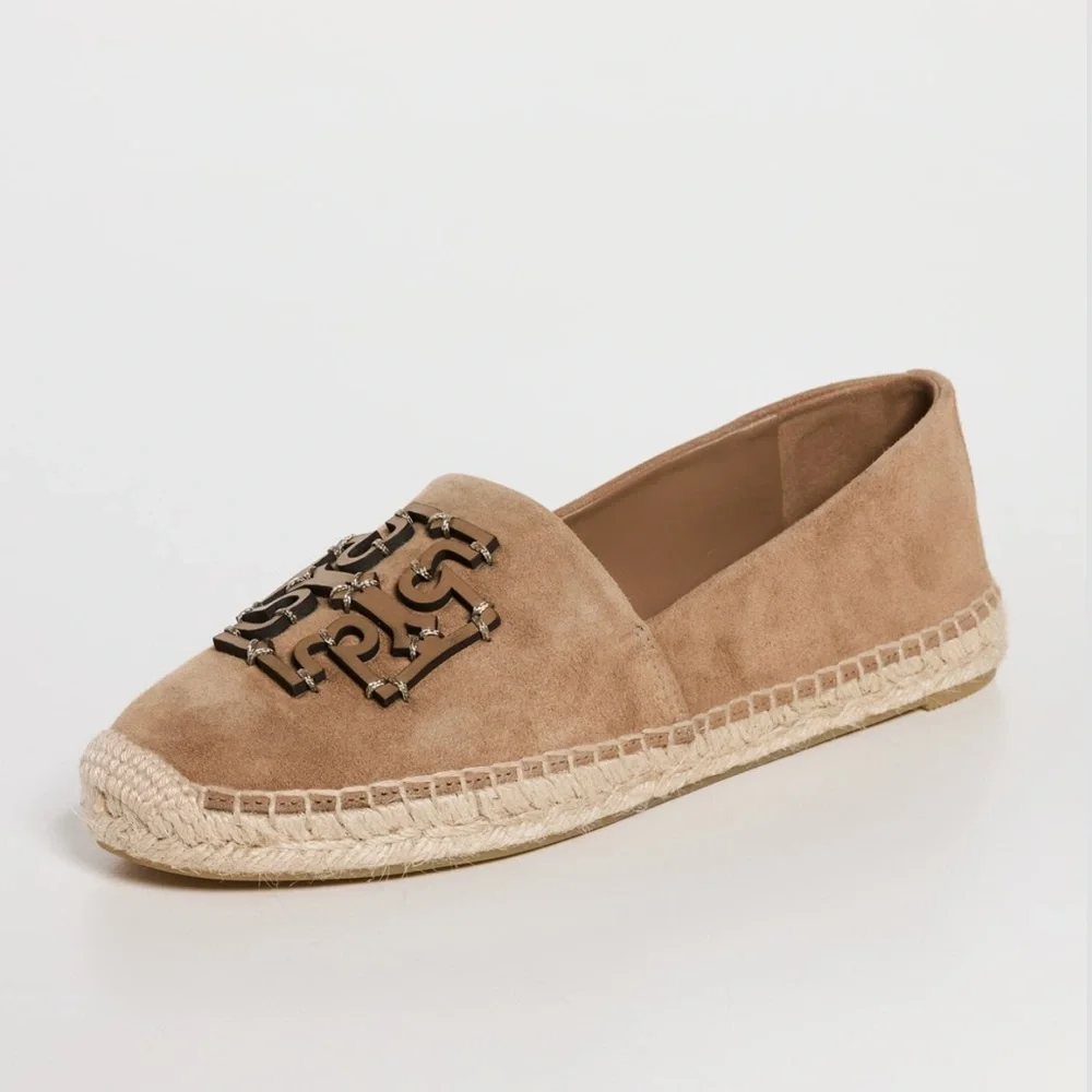 Tory Burch Beige Suede Logo Espadrille Flats
